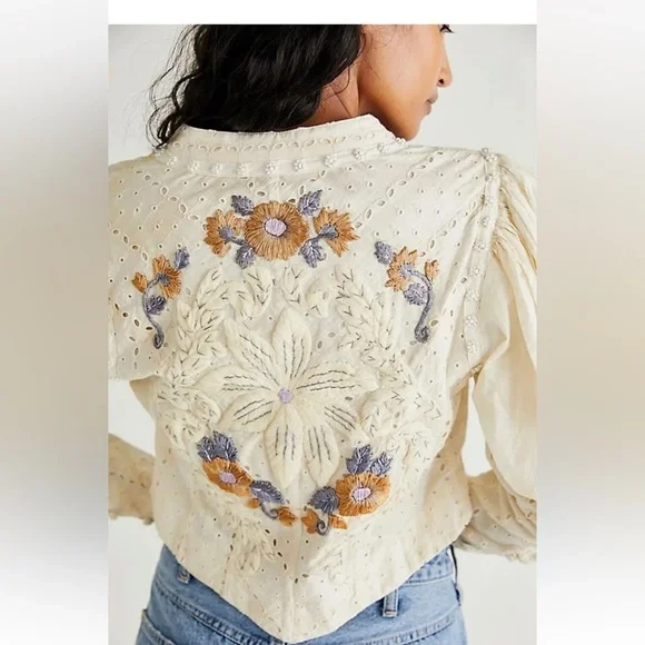 Free People Romantic Revival Lightweight Fitted Jacket XS Ivory BNWT £448. - Picture 3 of 9